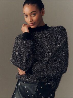NWT Maeve Anthropologie Sparkle Mock Neck Sweater Black Metallic 2X Plus